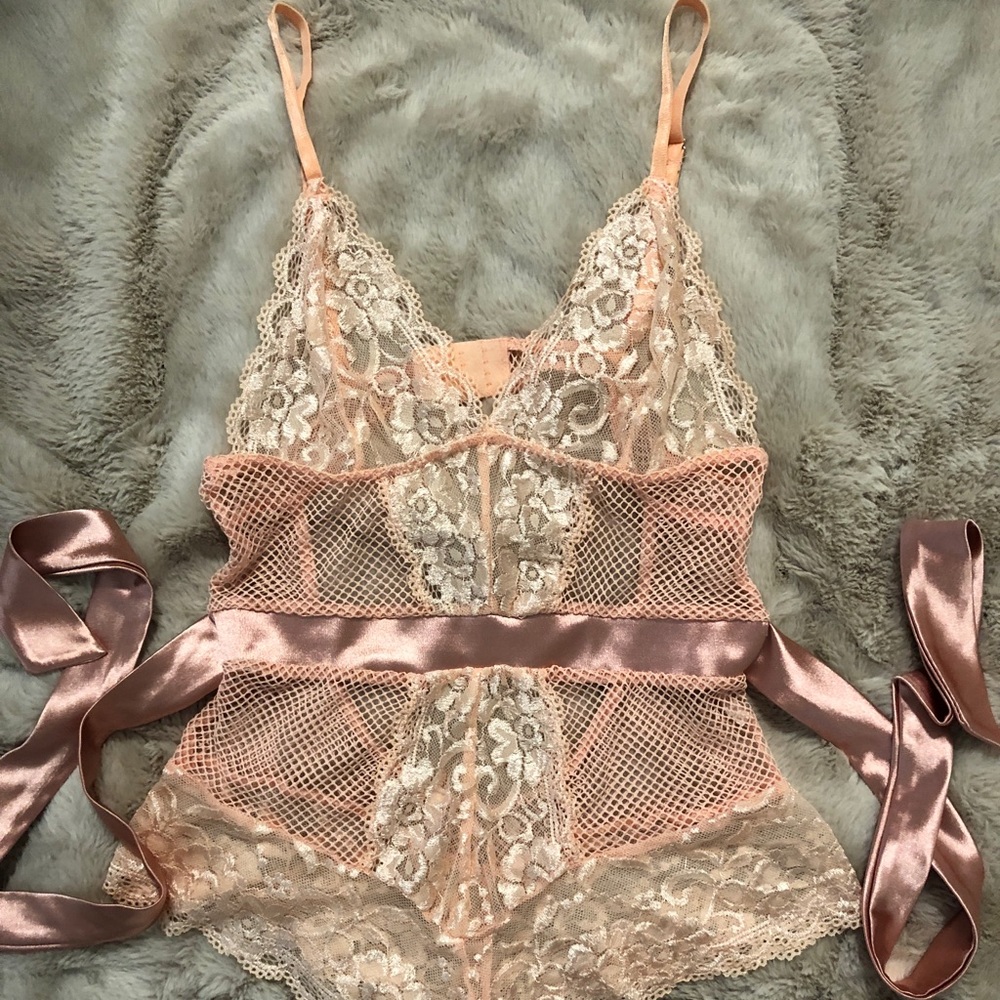 Peach Lace Bowtie Bodysuit